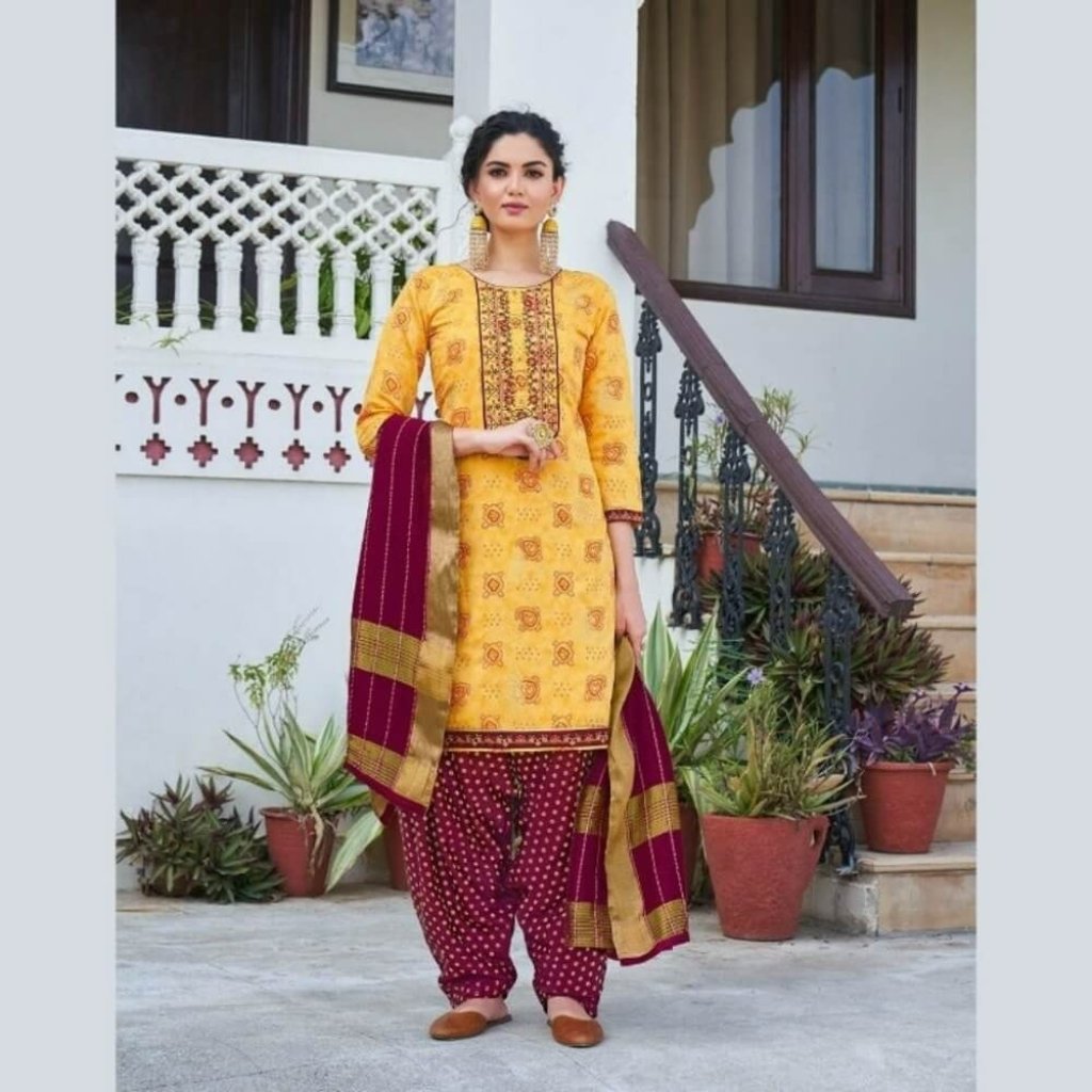 Bandhej Patiala Suit - Yellow